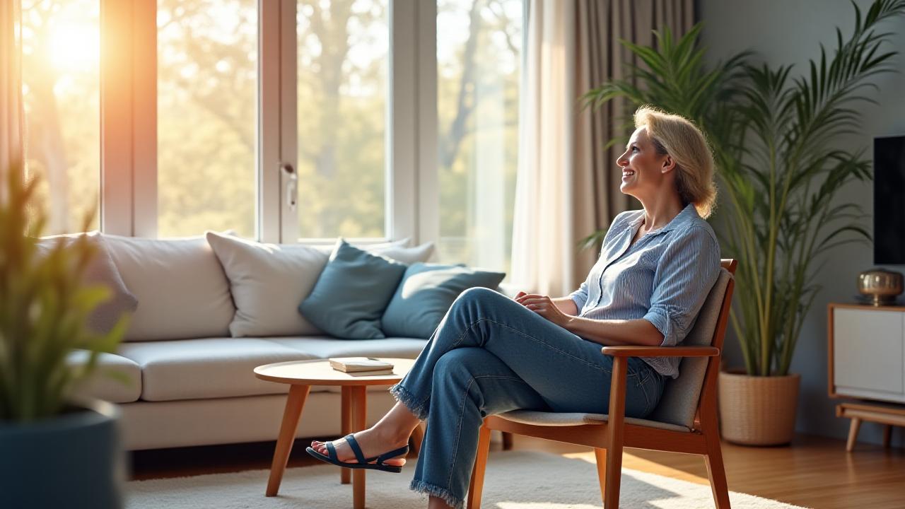 Persona relajada manteniendo una postura saludable en un entorno luminoso