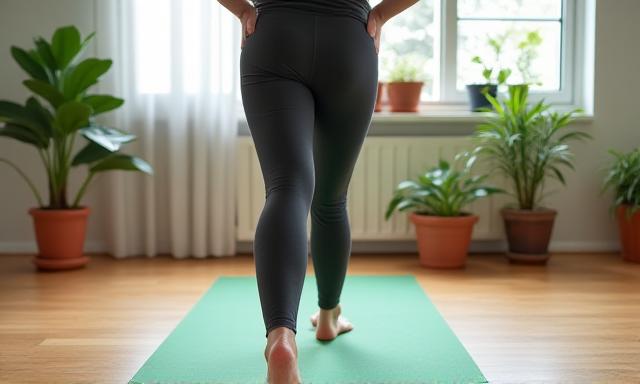 Movilidad de cadera en alfombrilla de yoga